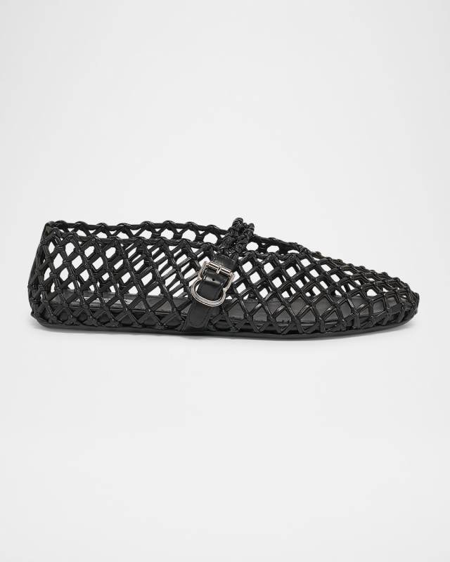 Leather Net Mary Jane Ballerina Flats